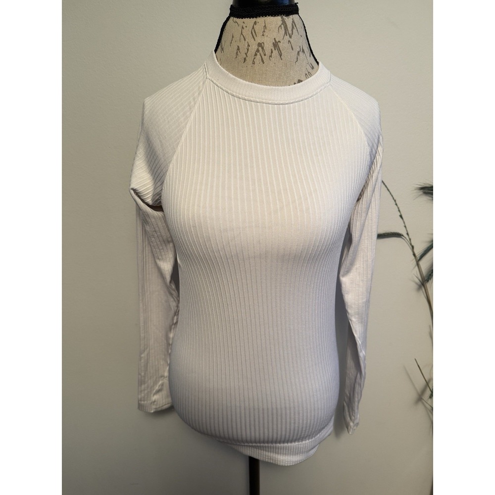 Lululemon Rest Less Pullover Top Womens 8 White Ribbed Thumbholes